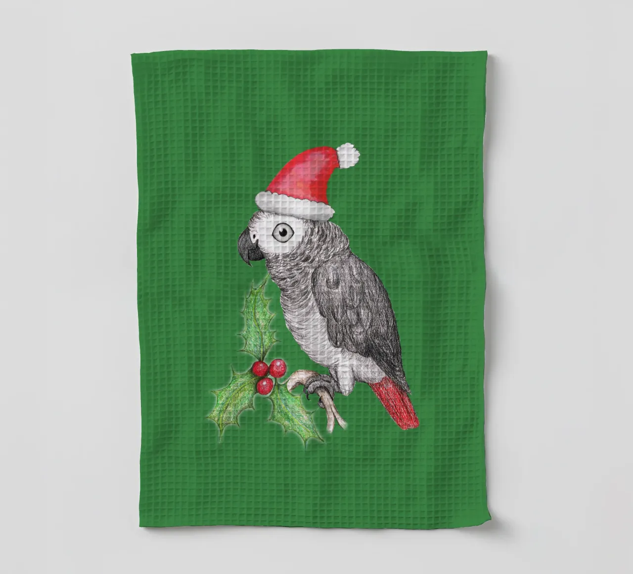 Weihnachten Afrikanischer Graupapagei Geschirrtuch von BwiseLizzy