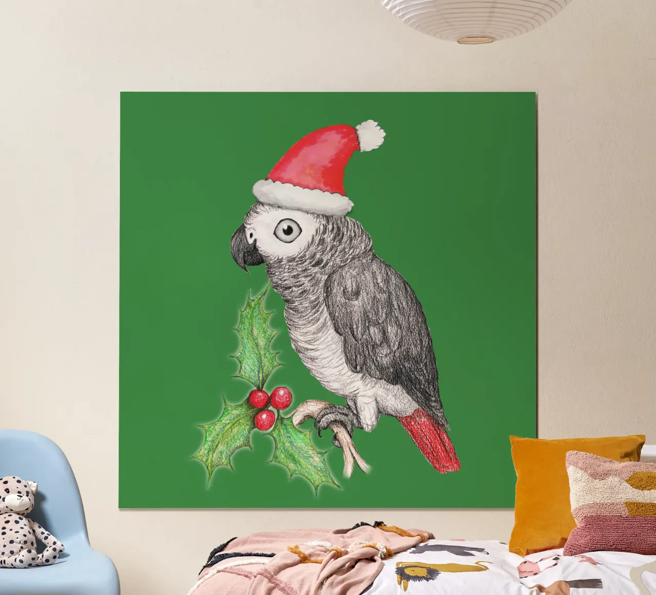Pappagallo grigio africano di Natale poster con telaio in alluminio da BwiseLizzy