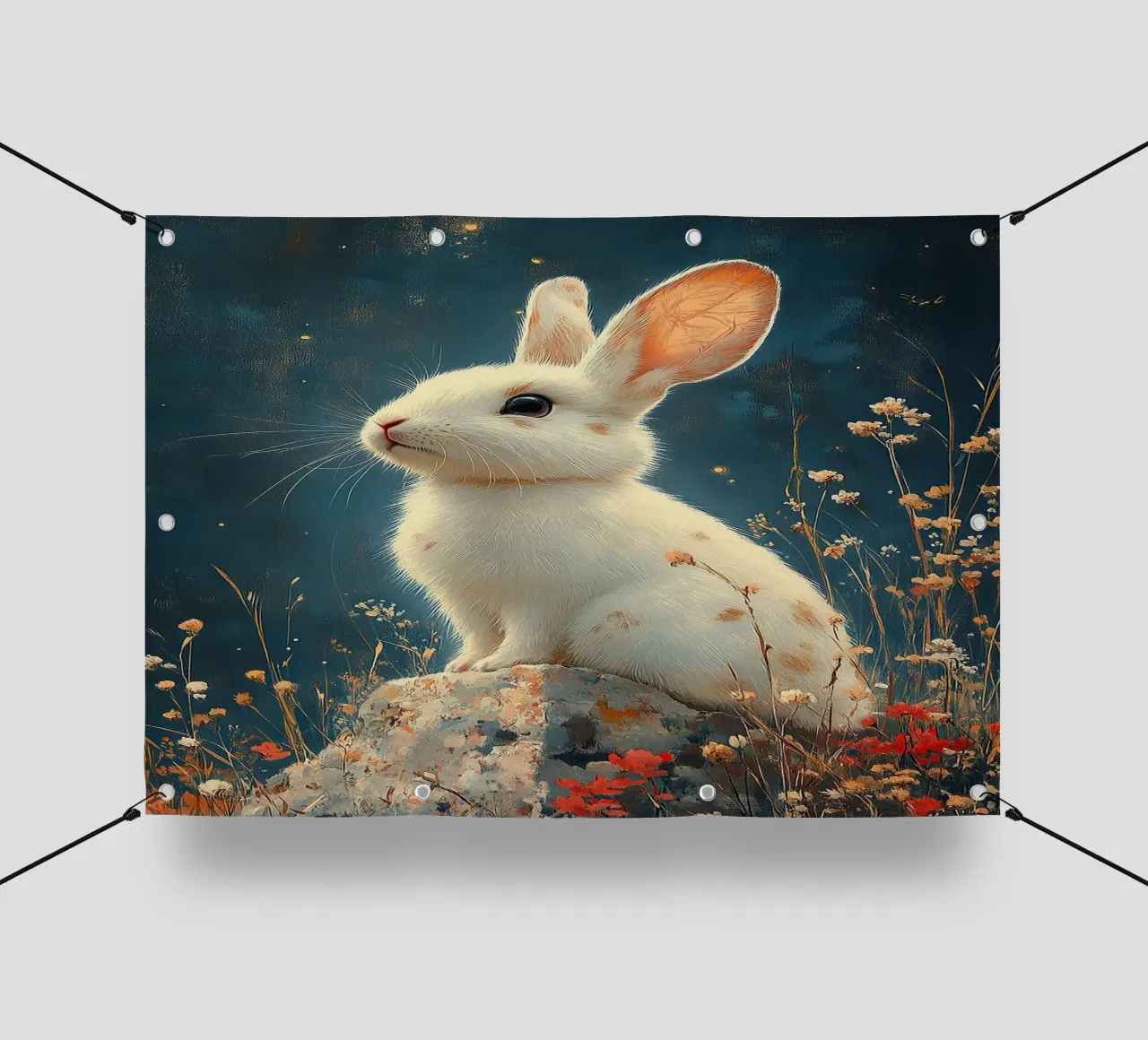 Un coniglio pieno di gioia di vivere telo in pvc da Nikis Art Studio