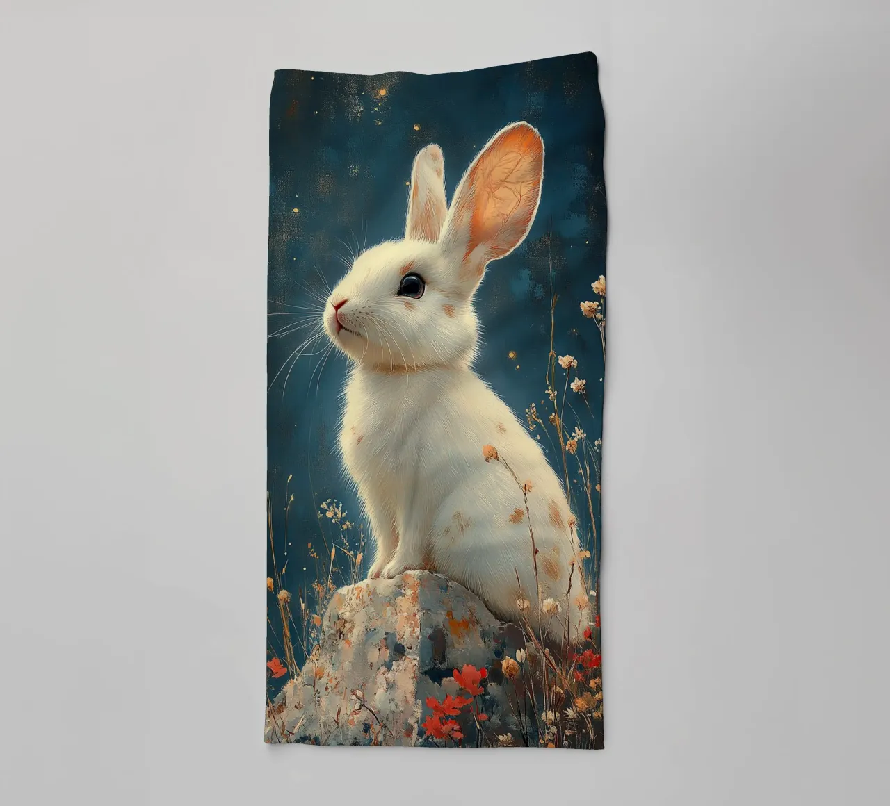 Un coniglio pieno di gioia di vivere asciugamano da bagno da Nikis Art Studio