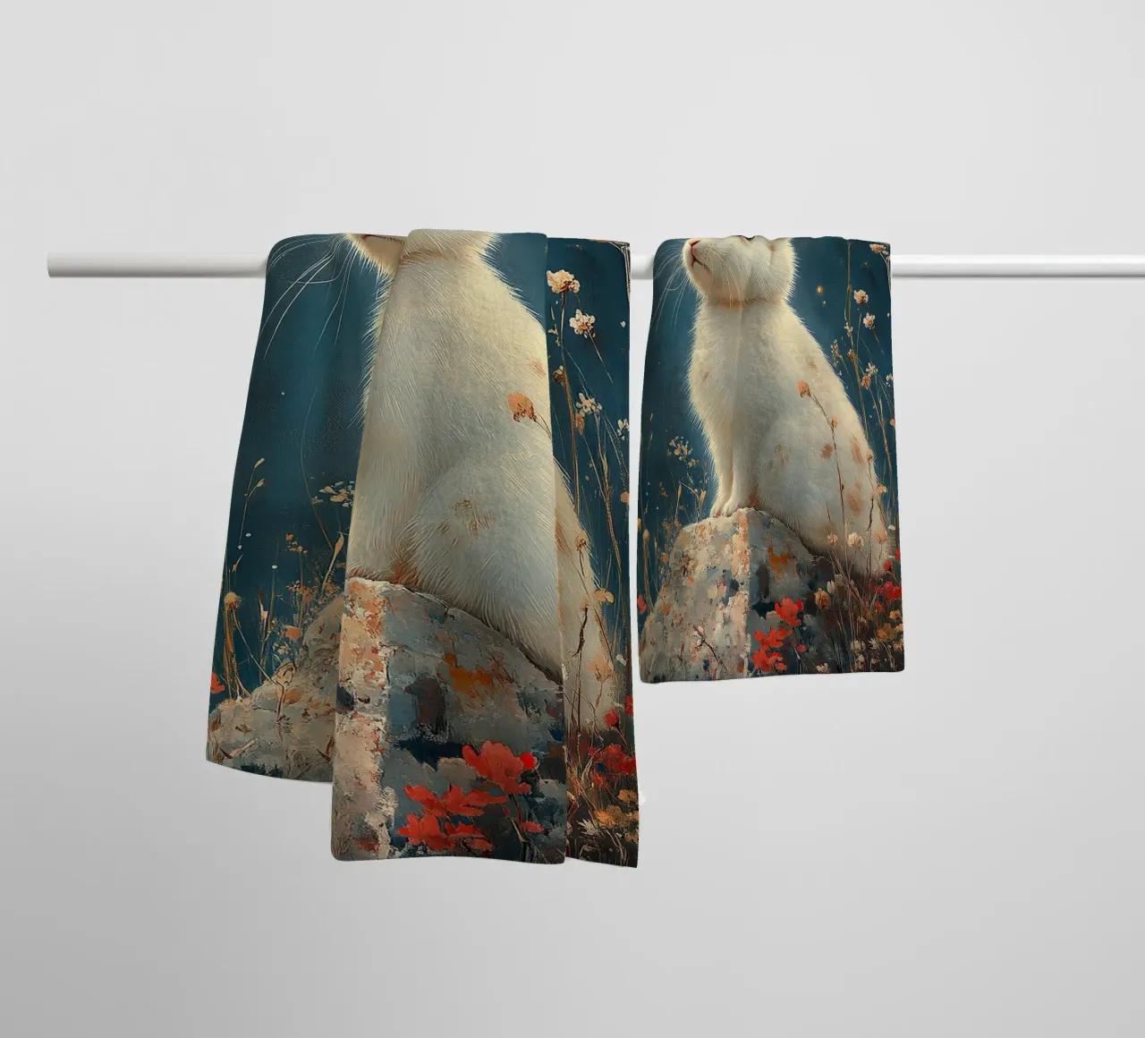 Un coniglio pieno di gioia di vivere asciugamano da bagno da Nikis Art Studio