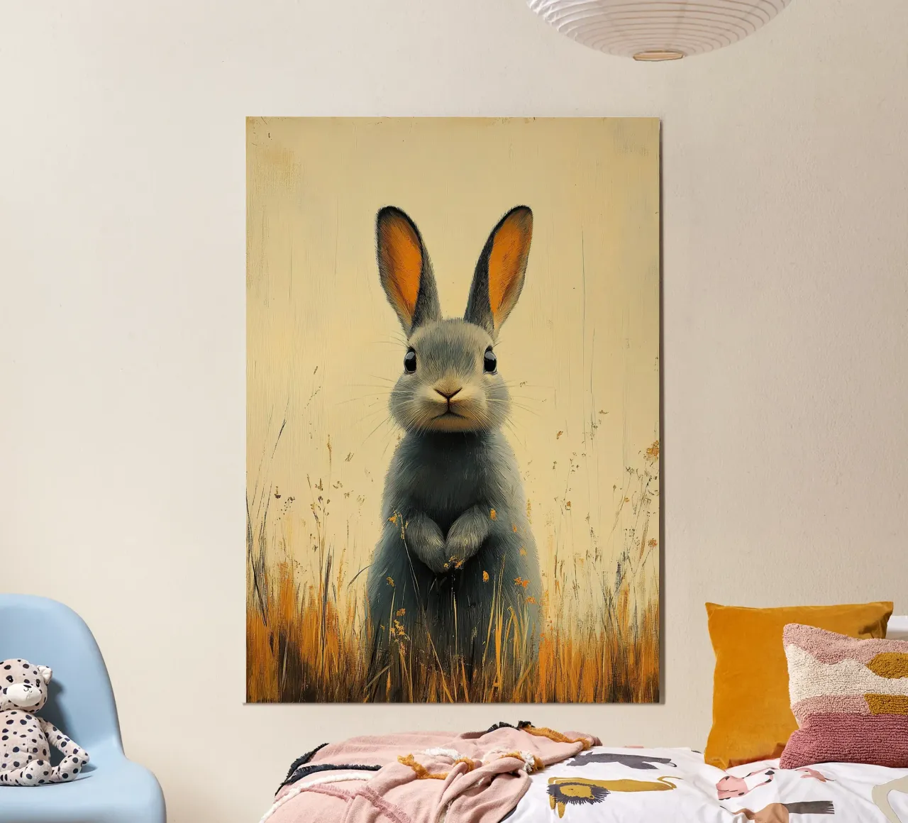 Un coniglio che si gode il momento poster con telaio in legno da Nikis Art Studio
