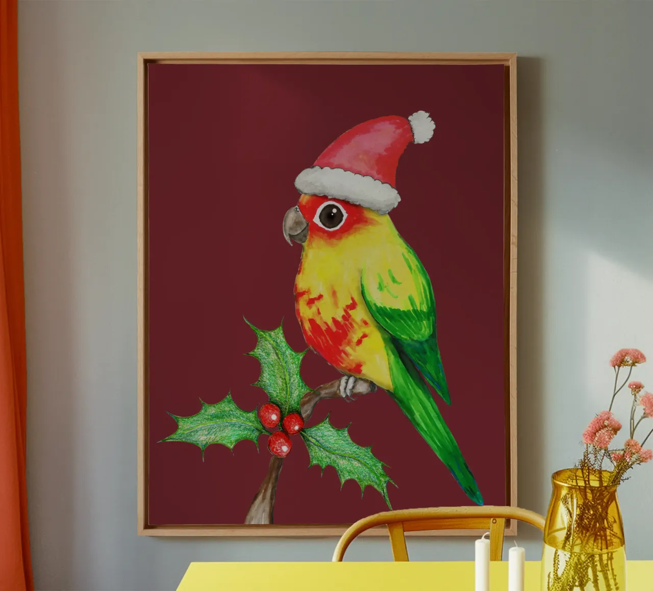 Conure sol de Navidad lienzo con Marco flotante de BwiseLizzy