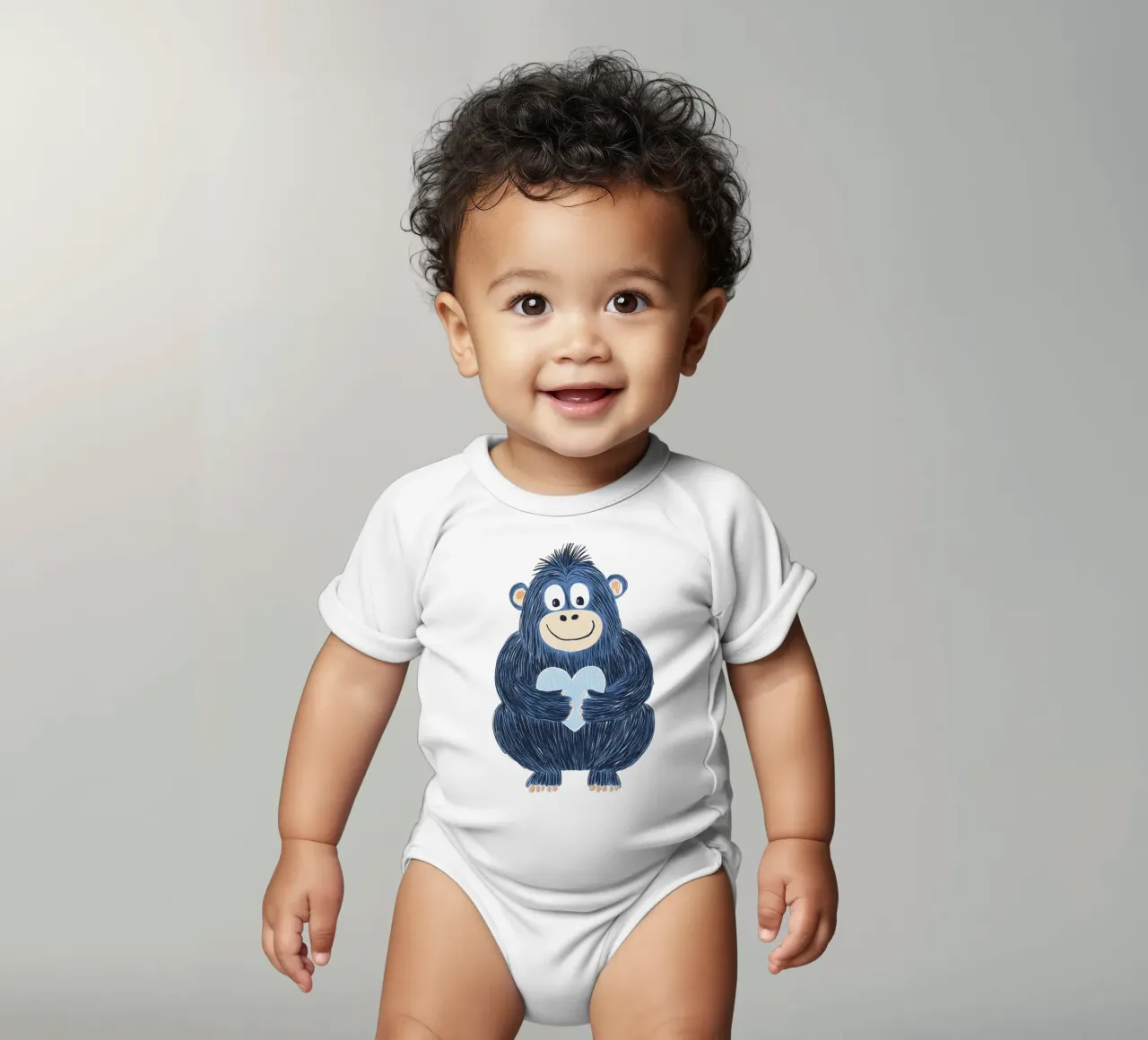 Piccola scimmia gorilla con un cuore per bambini body neonato maniche corte da Autofocus