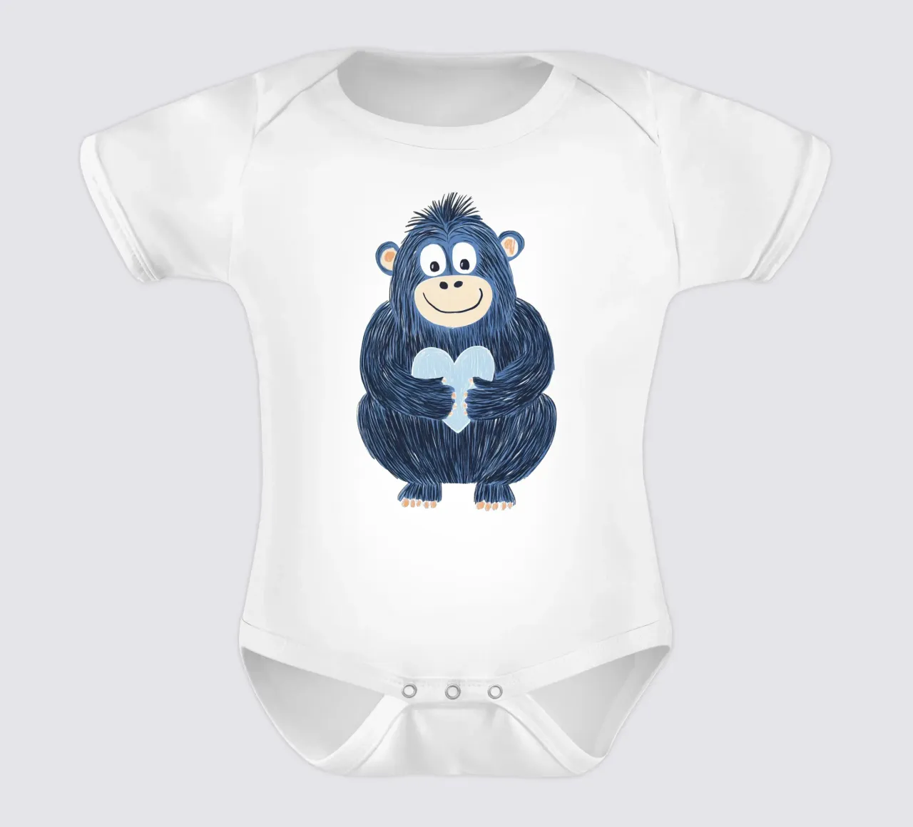 Piccola scimmia gorilla con un cuore per bambini body neonato maniche corte da Autofocus