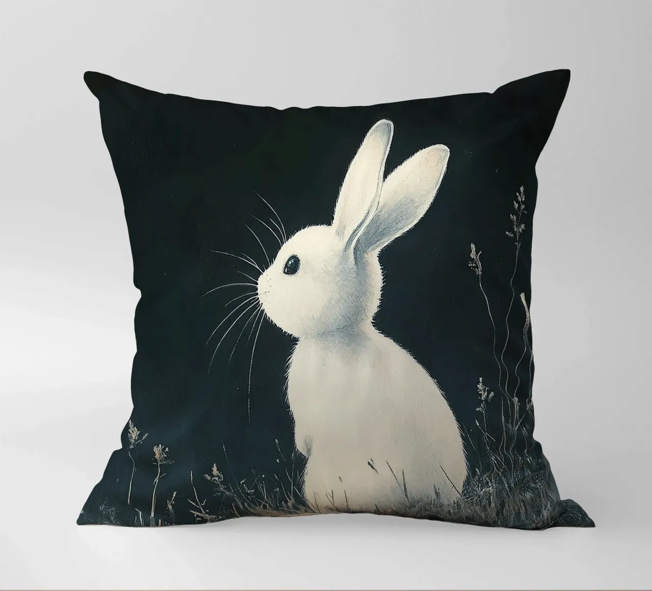 Coniglio blu scuro bianco cuscino da Nikis Art Studio