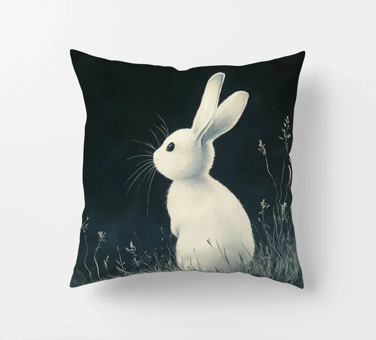 Coniglio blu scuro bianco cuscino da Nikis Art Studio