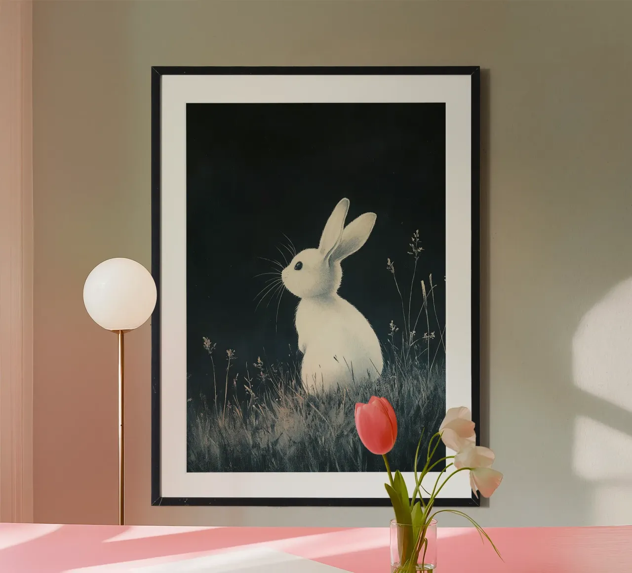 Coniglio blu scuro bianco carta hahnemühle da Nikis Art Studio