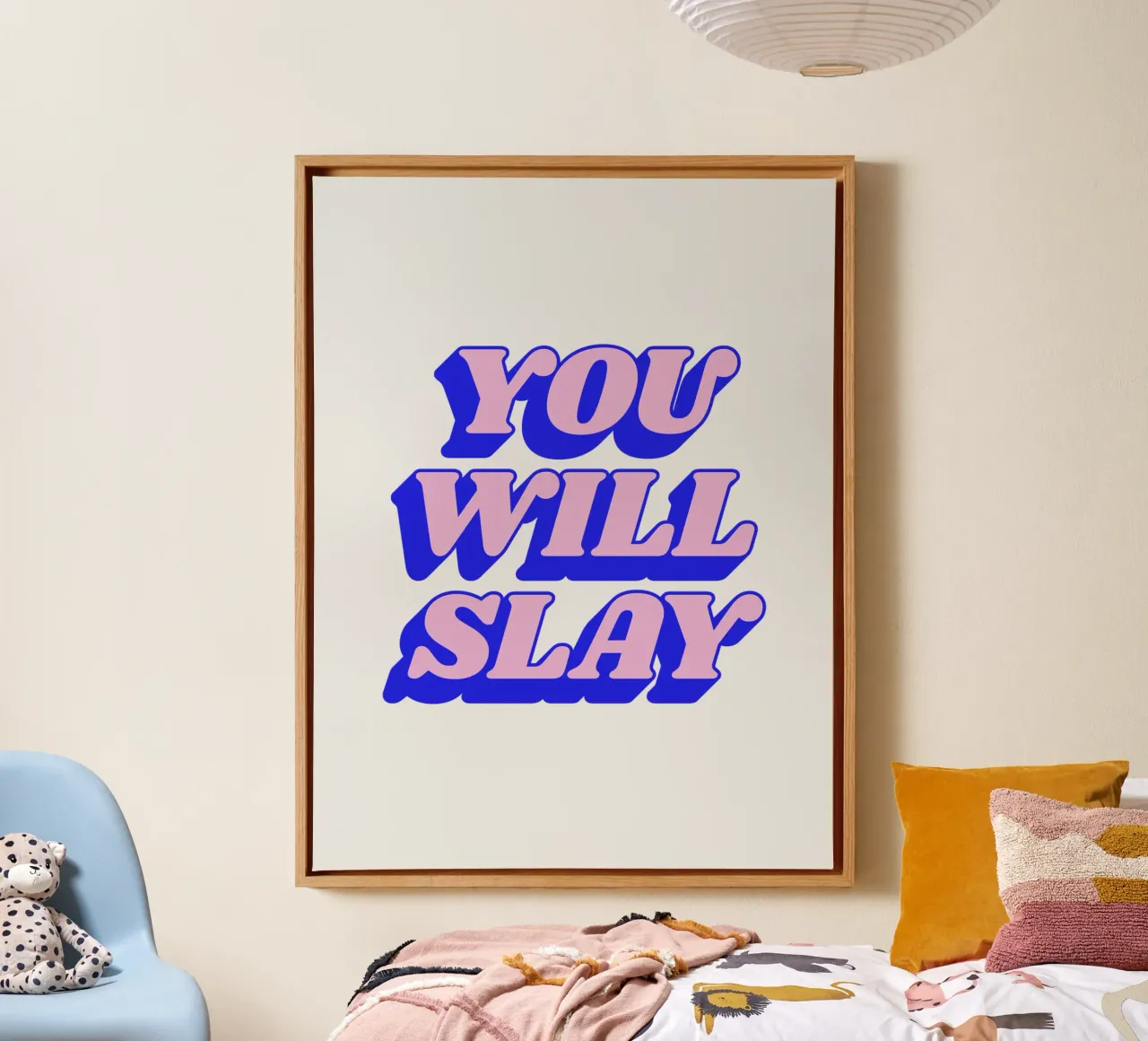 You Will Slay Typografie Ontwerp in Roze en Blauw canvas met Baklijst van THE MOTIVATED TYPE