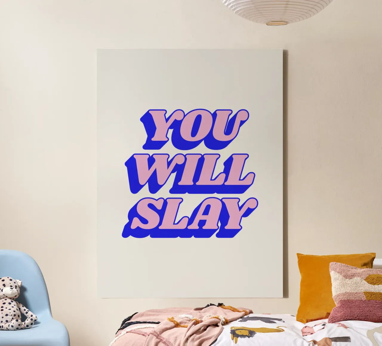 You Will Slay Typografie Ontwerp in Roze en Blauw canvas met Baklijst van THE MOTIVATED TYPE