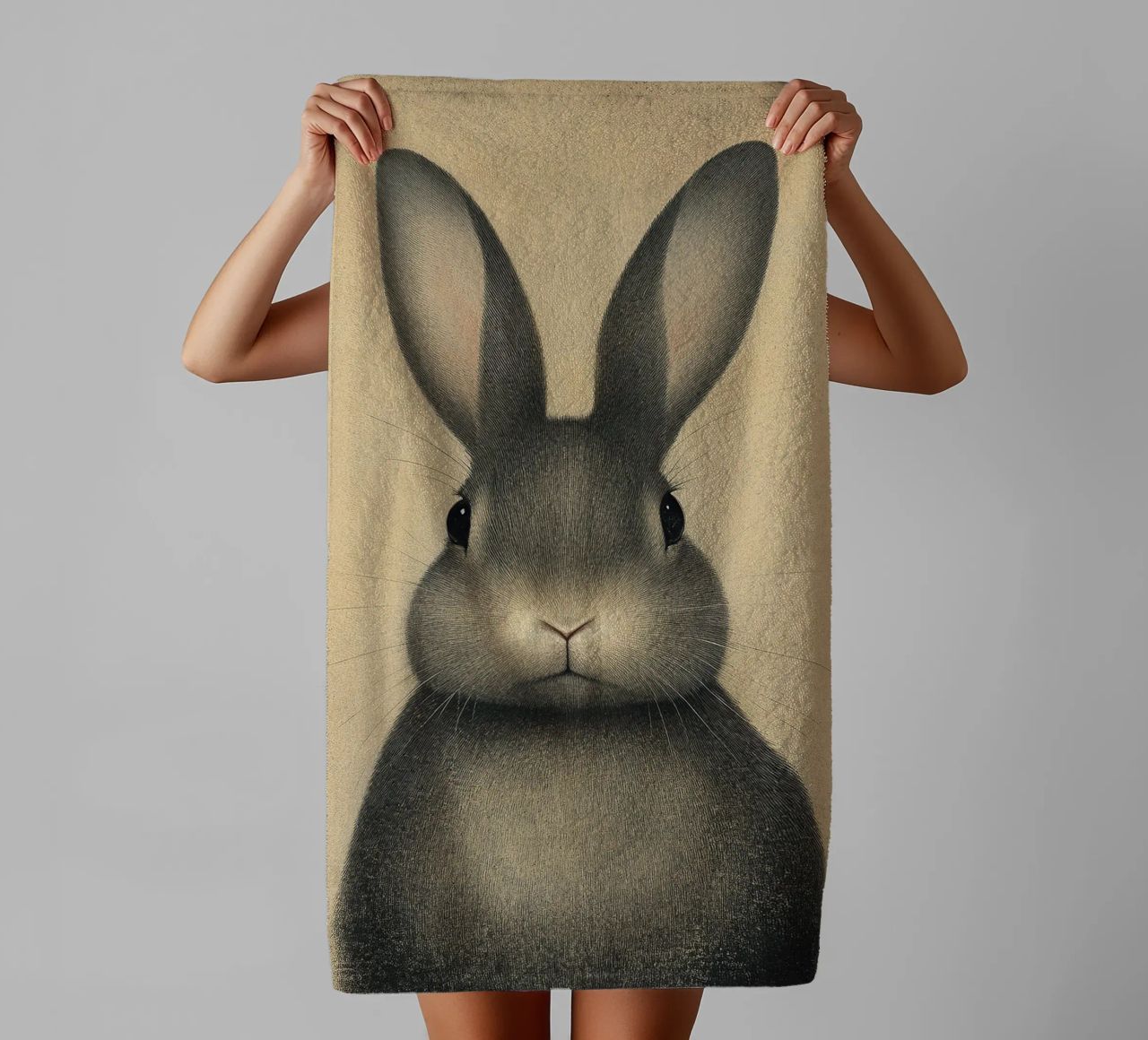 A rabbit that greets the morning towel by Nikis Art Studio
