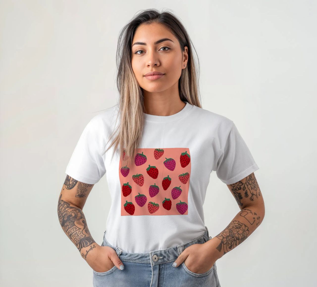 Strawberry Pattern t-shirt by Illustration Raissa Oltmanns