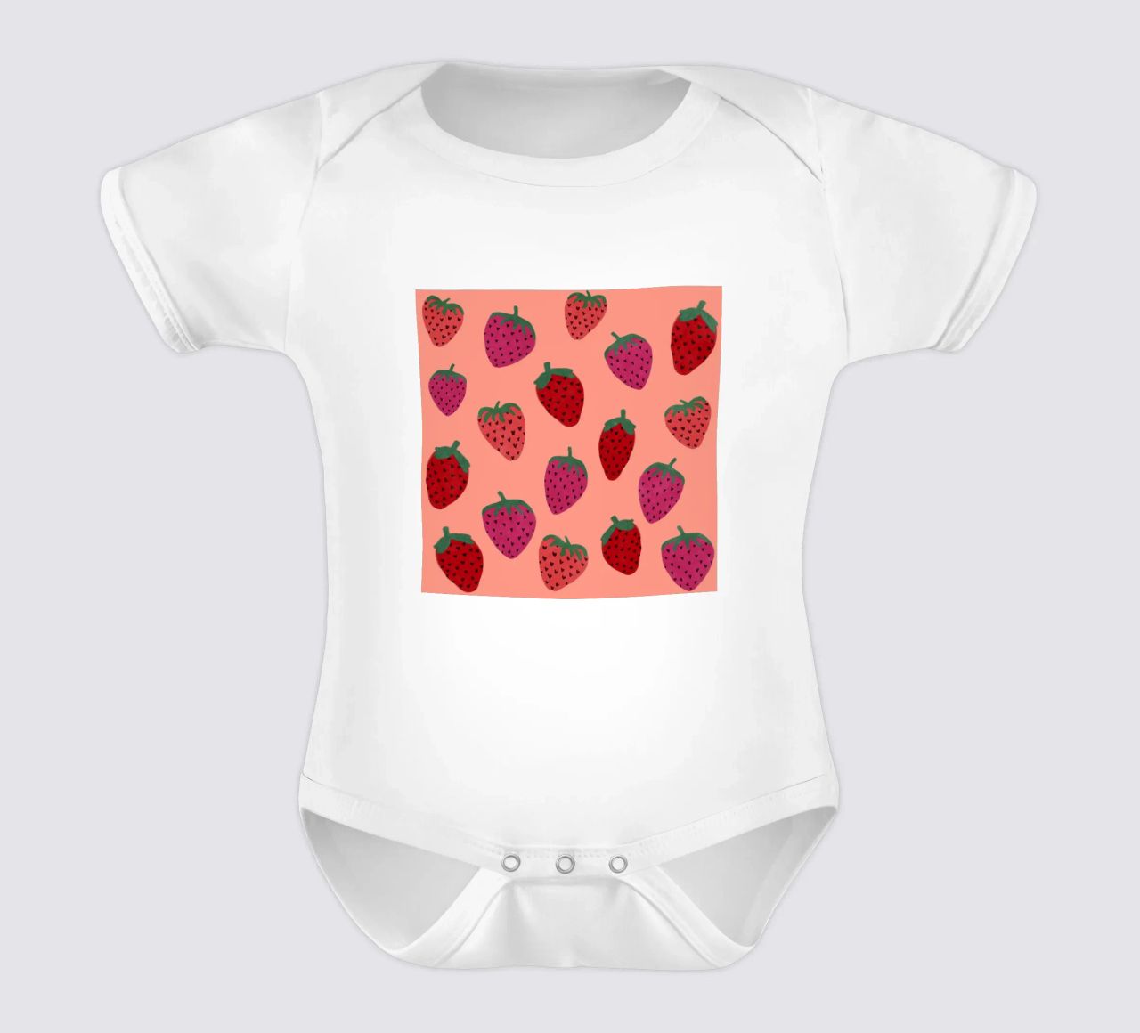 Strawberry Pattern short-sleeve baby romper by Illustration Raissa Oltmanns