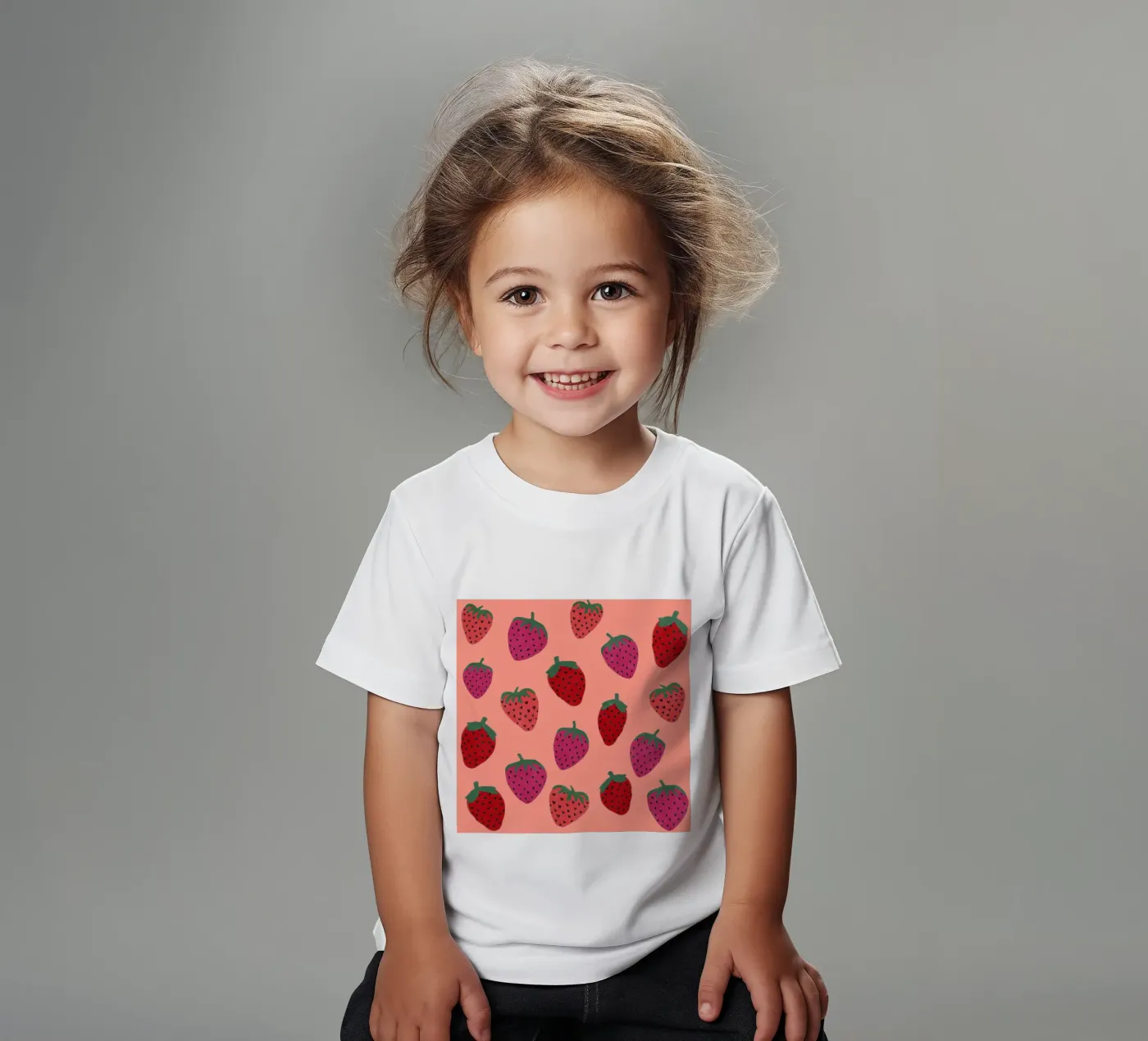 Strawberry Pattern kids t-shirt by Illustration Raissa Oltmanns