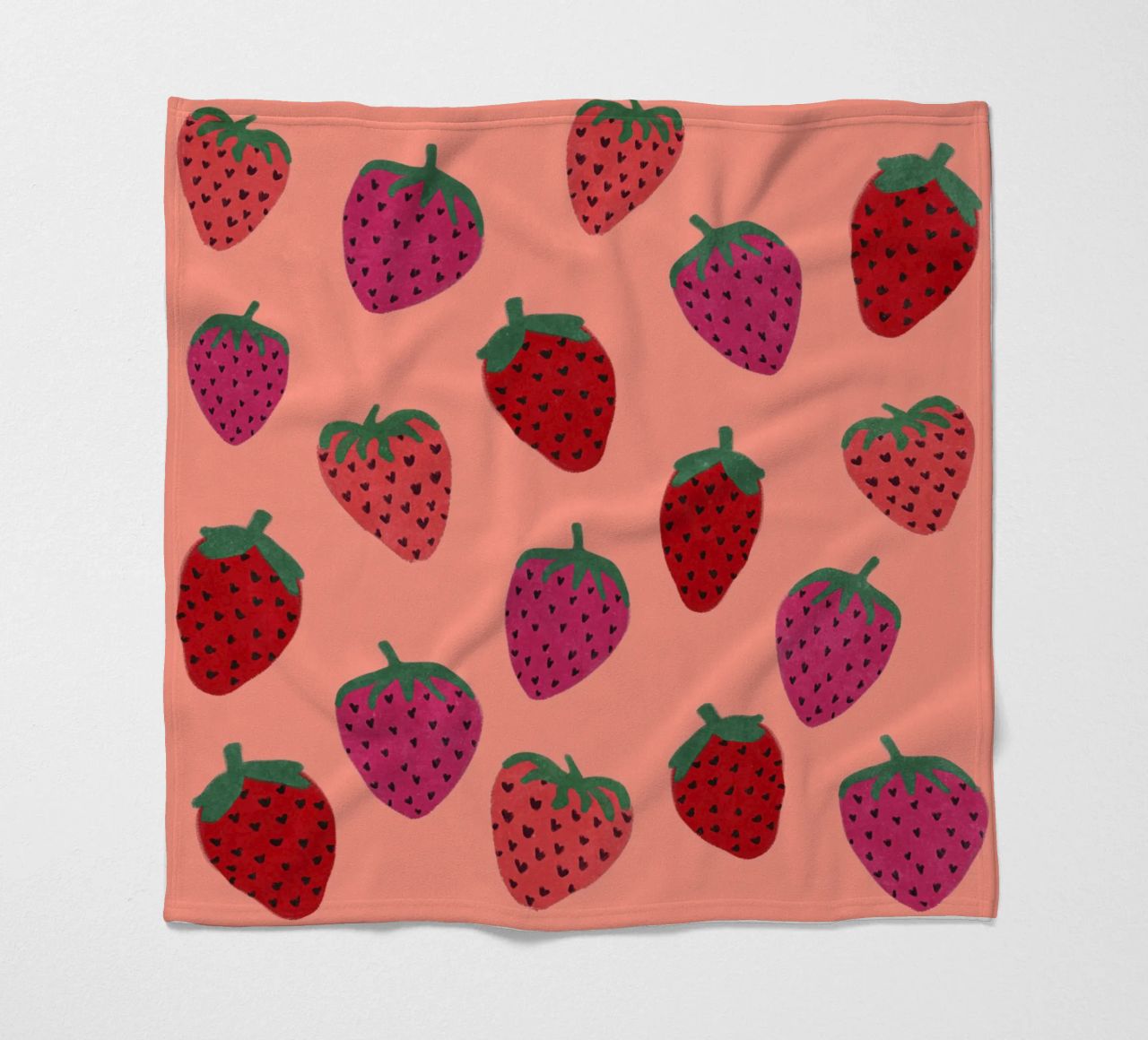 Strawberry Pattern fleece blanket by Illustration Raissa Oltmanns
