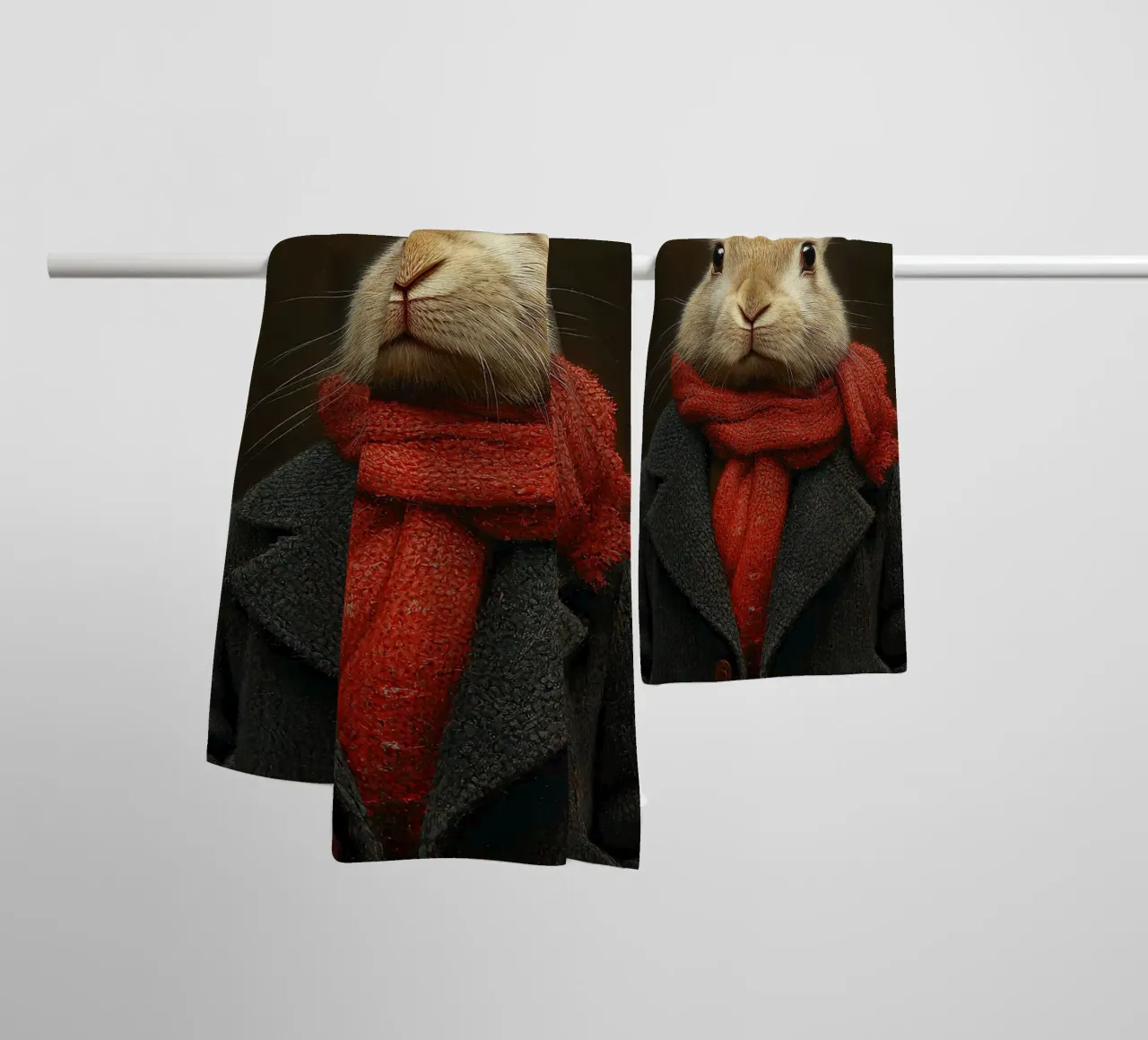 Un coniglio in inverno asciugamano da bagno da Nikis Art Studio