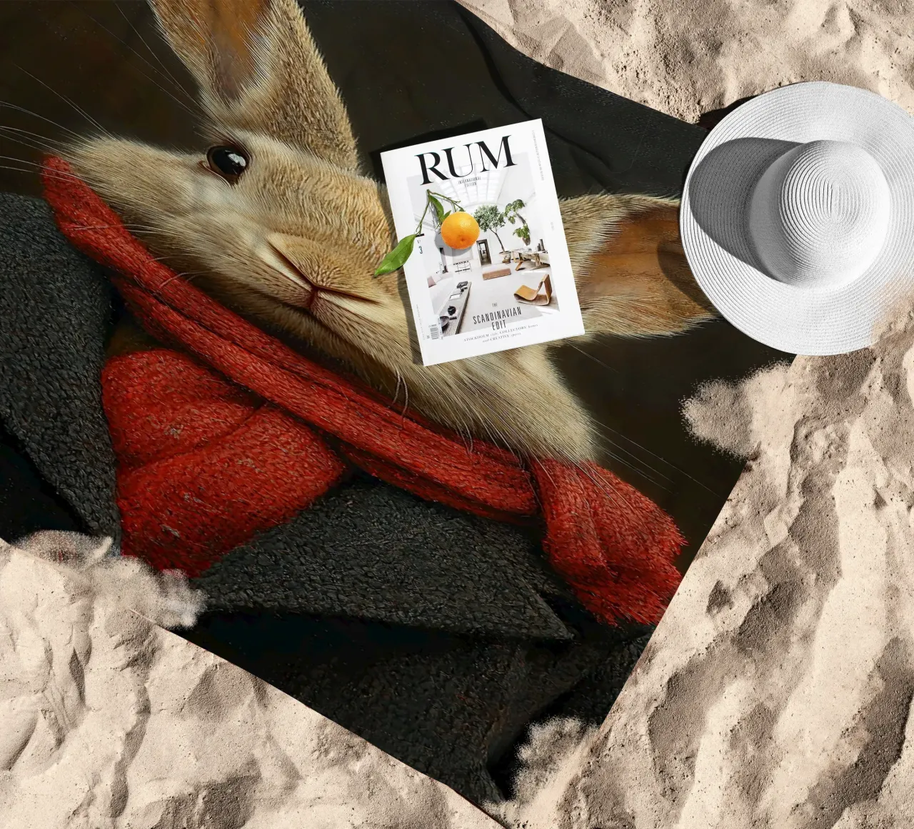 Un coniglio in inverno telo mare da Nikis Art Studio