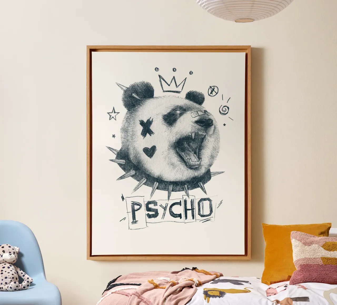 Psycho Bear - Wild en ongehinderd canvas met Baklijst van mikekoubou