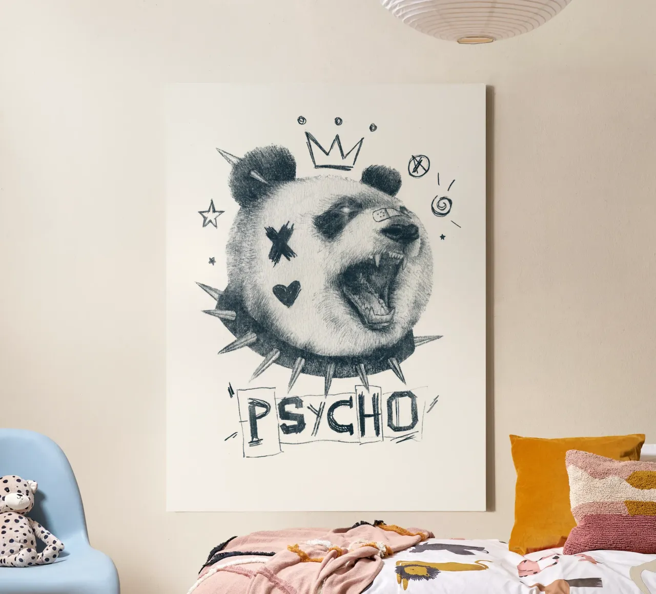 Psycho Bear - Wild en ongehinderd canvas met Baklijst van mikekoubou