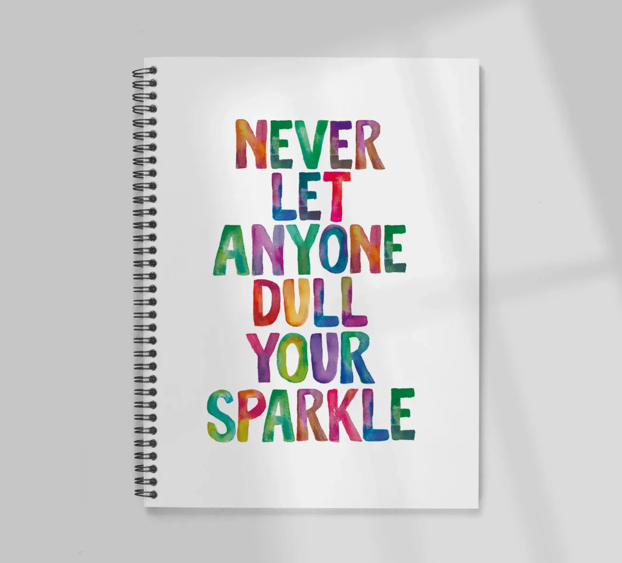 Never Let Anyone Dull Your Sparkle Rainbow Typography Des spiral notebook by THE MOTIVATED TYPE
