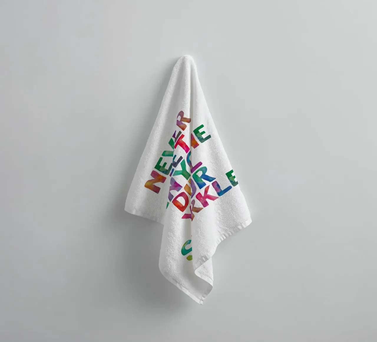 Never Let Anyone Dull Your Sparkle Rainbow Typography Des towel by THE MOTIVATED TYPE
