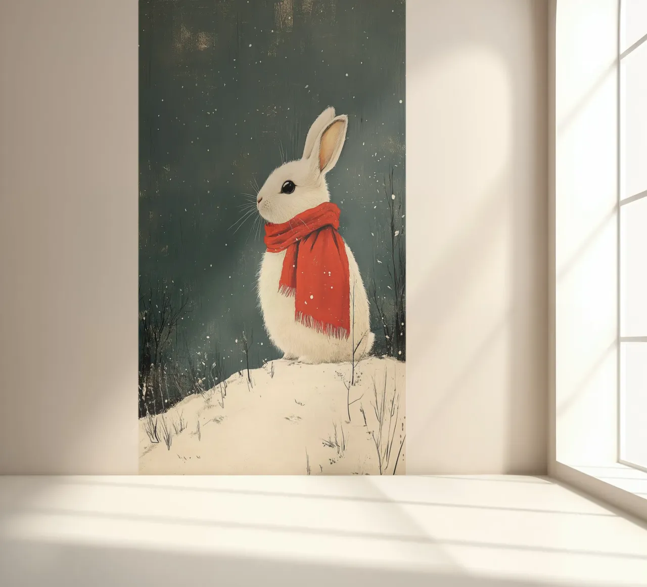 Kaninchen im Schnee Fototapete von Nikis Art Studio
