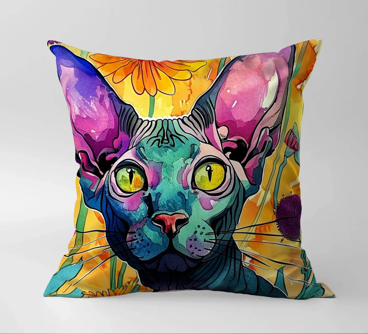 Art des couleurs du chat Sphynx coussin de Justyna Jaszke JBJart