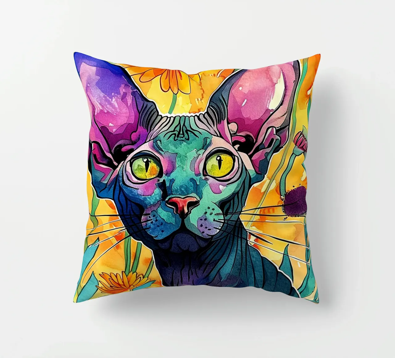 Art des couleurs du chat Sphynx coussin de Justyna Jaszke JBJart