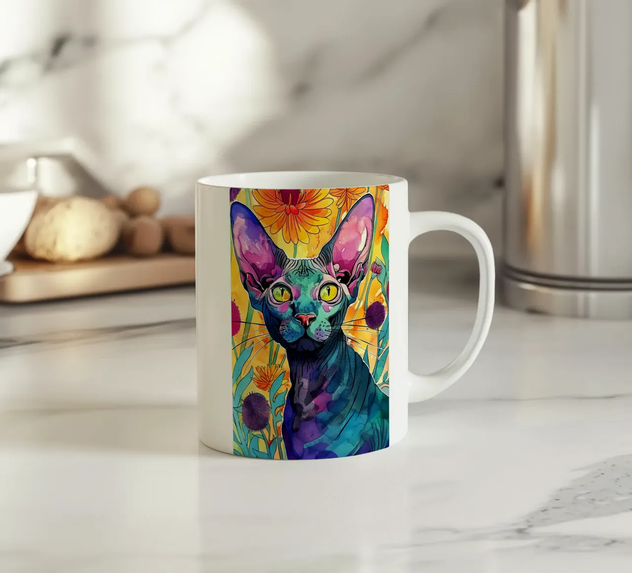 Colori del gatto Sphynx art tazza in ceramica da Justyna Jaszke JBJart