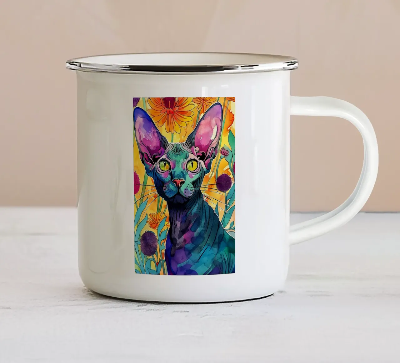 Colori del gatto Sphynx art tazza in smalto da Justyna Jaszke JBJart