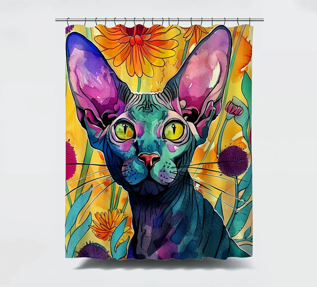Sphynx cat colors art shower curtain by Justyna Jaszke JBJart
