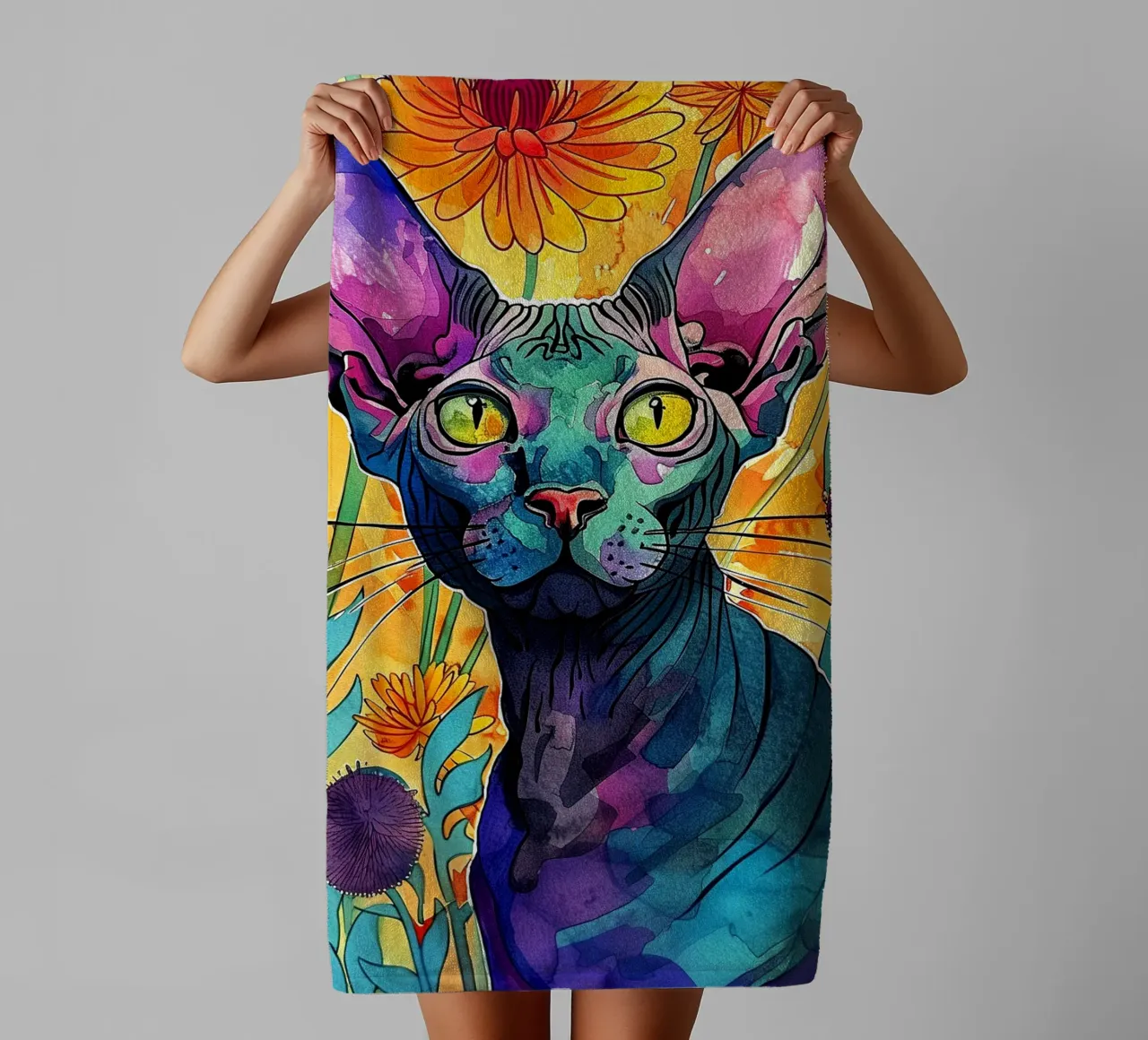 Colori del gatto Sphynx art asciugamano da bagno da Justyna Jaszke JBJart