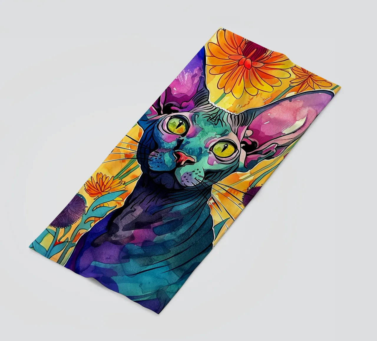 Colori del gatto Sphynx art telo mare da Justyna Jaszke JBJart