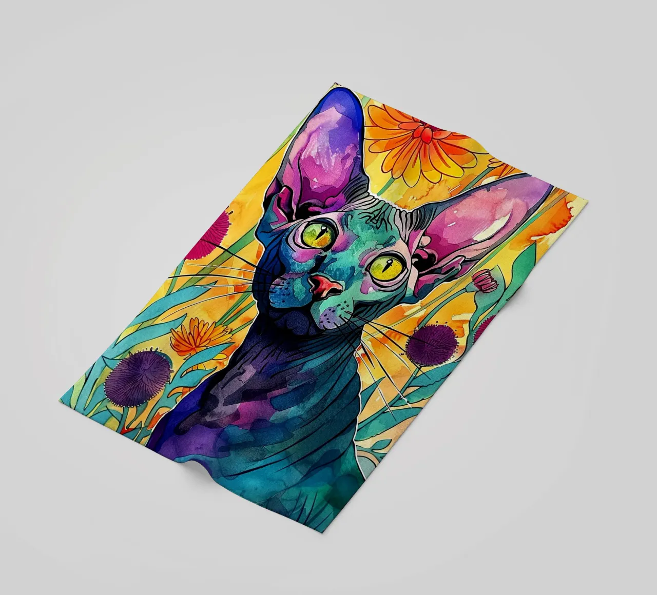 Colori del gatto Sphynx art telo mare da Justyna Jaszke JBJart