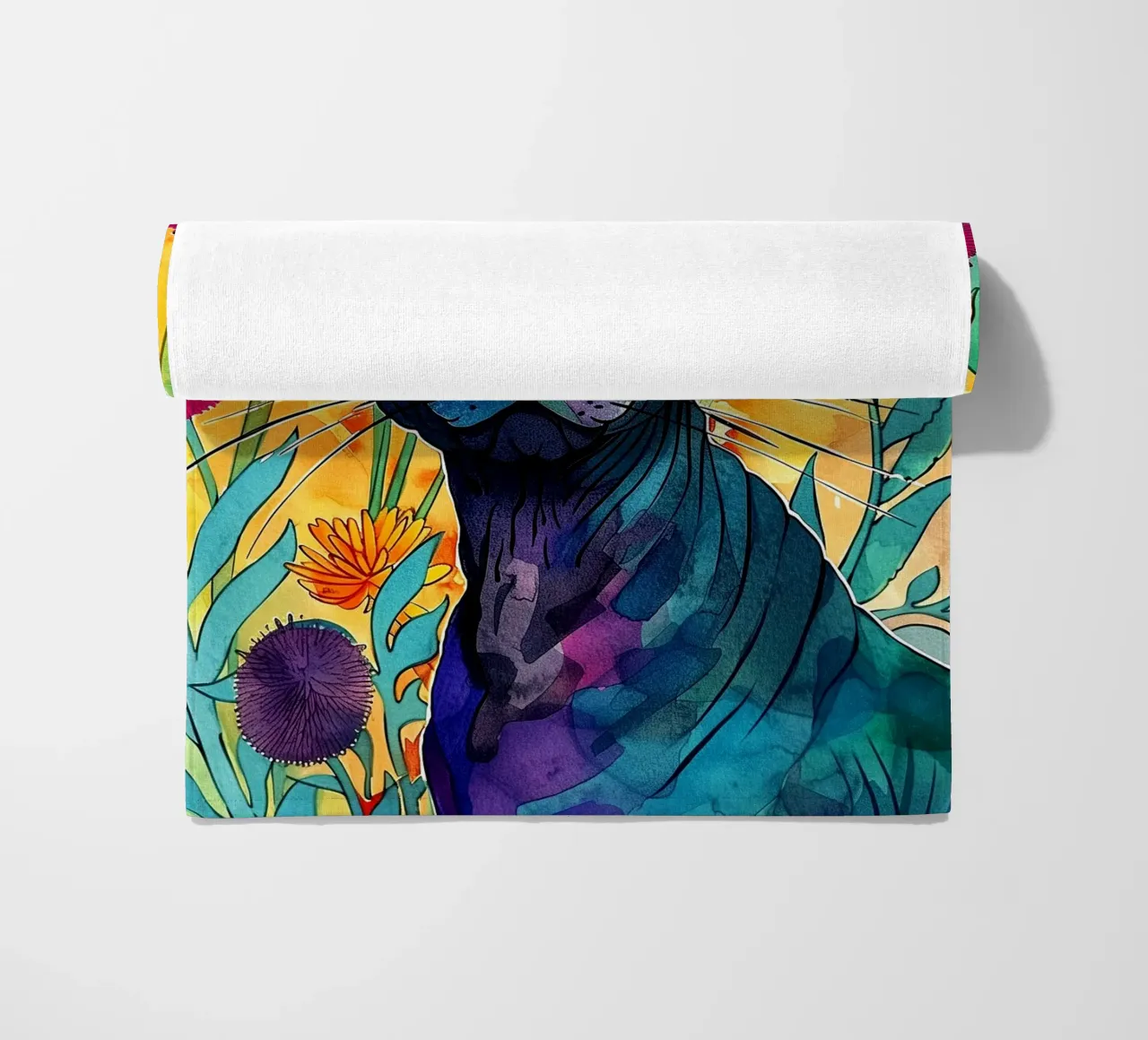 Colori del gatto Sphynx art telo mare da Justyna Jaszke JBJart