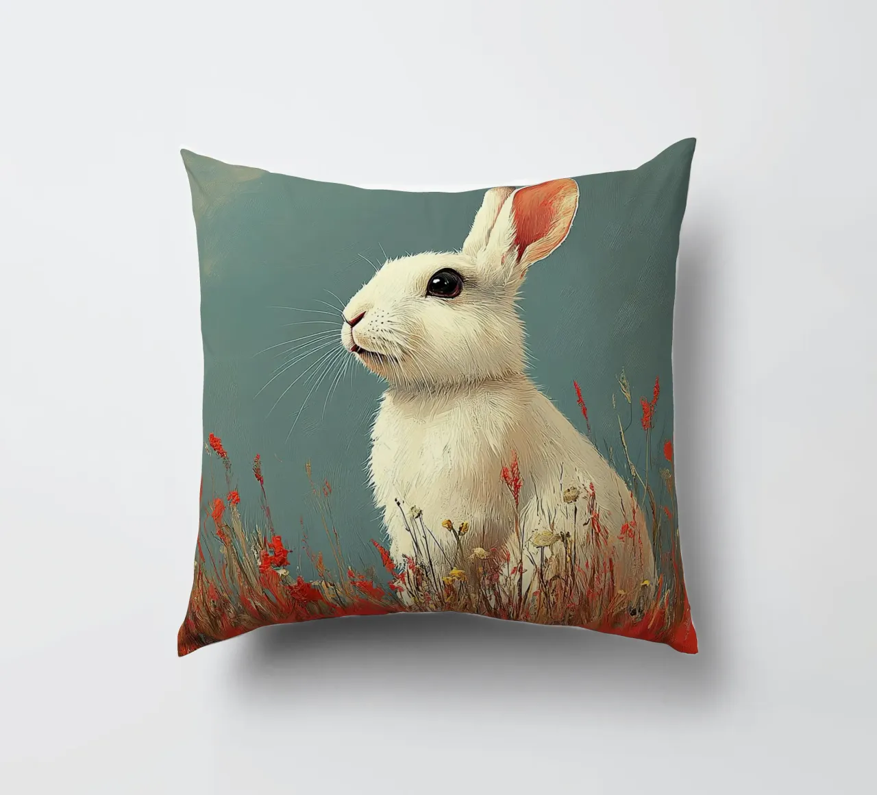 Un coniglio nel suo paradiso cuscino da Nikis Art Studio
