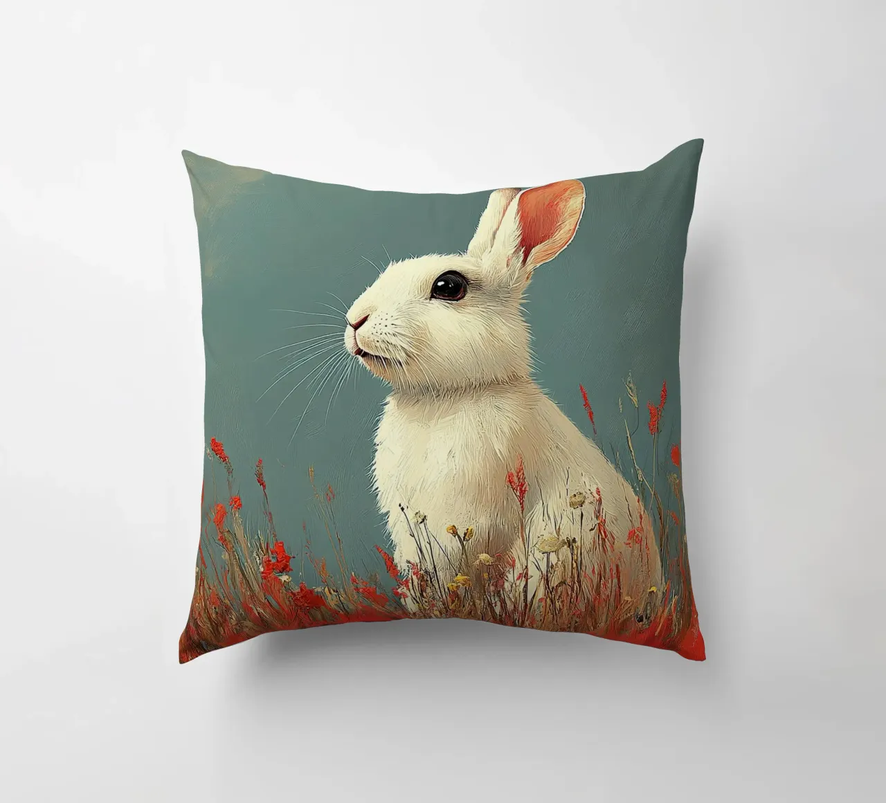 Un coniglio nel suo paradiso cuscino da Nikis Art Studio