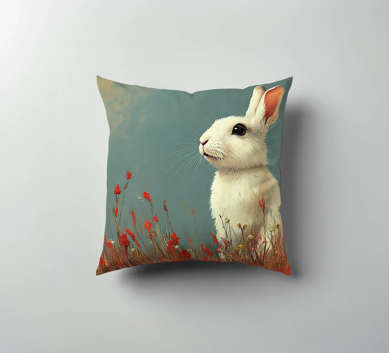 Un coniglio nel suo paradiso cuscino da Nikis Art Studio
