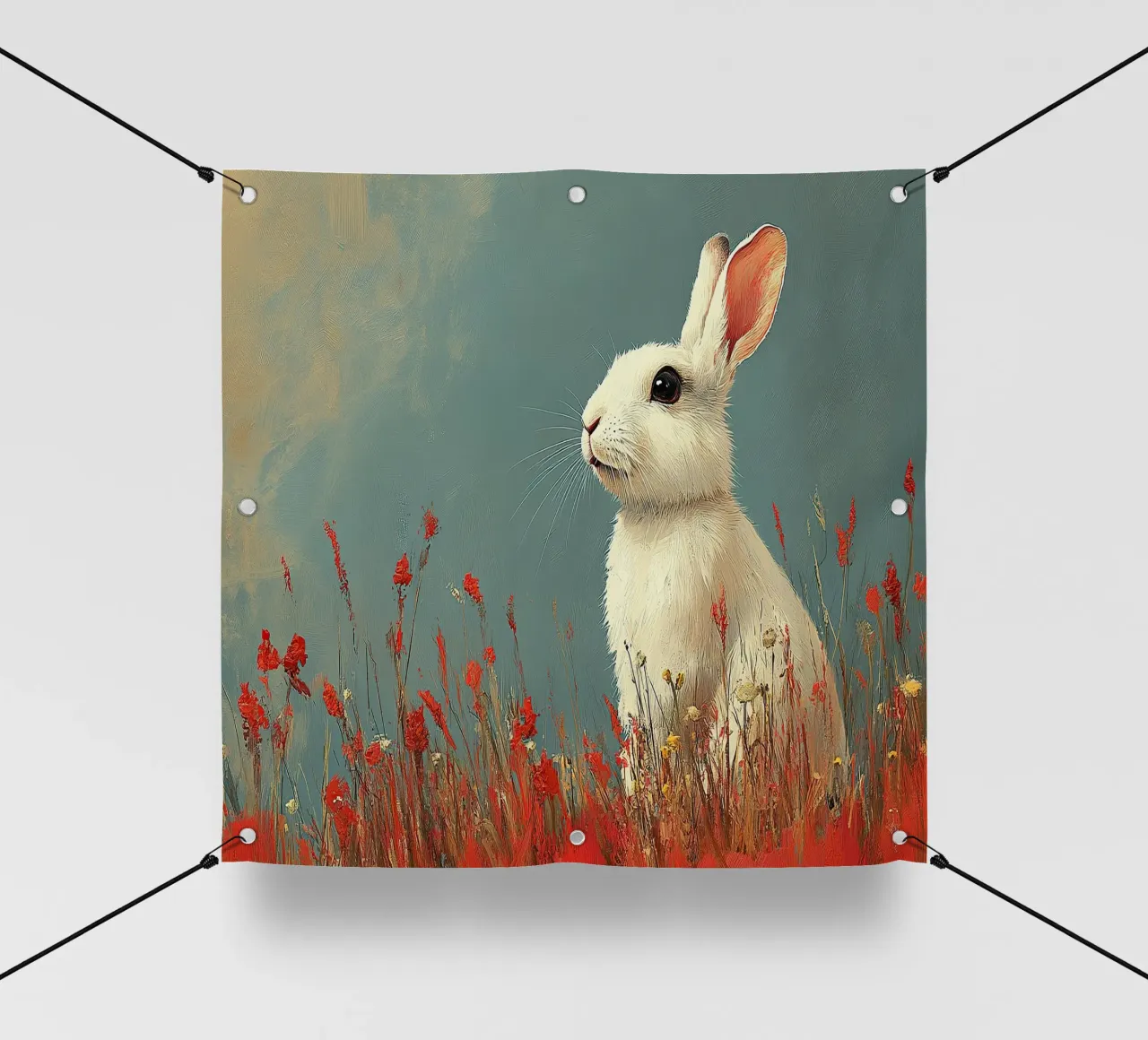 Un coniglio nel suo paradiso telo in pvc da Nikis Art Studio