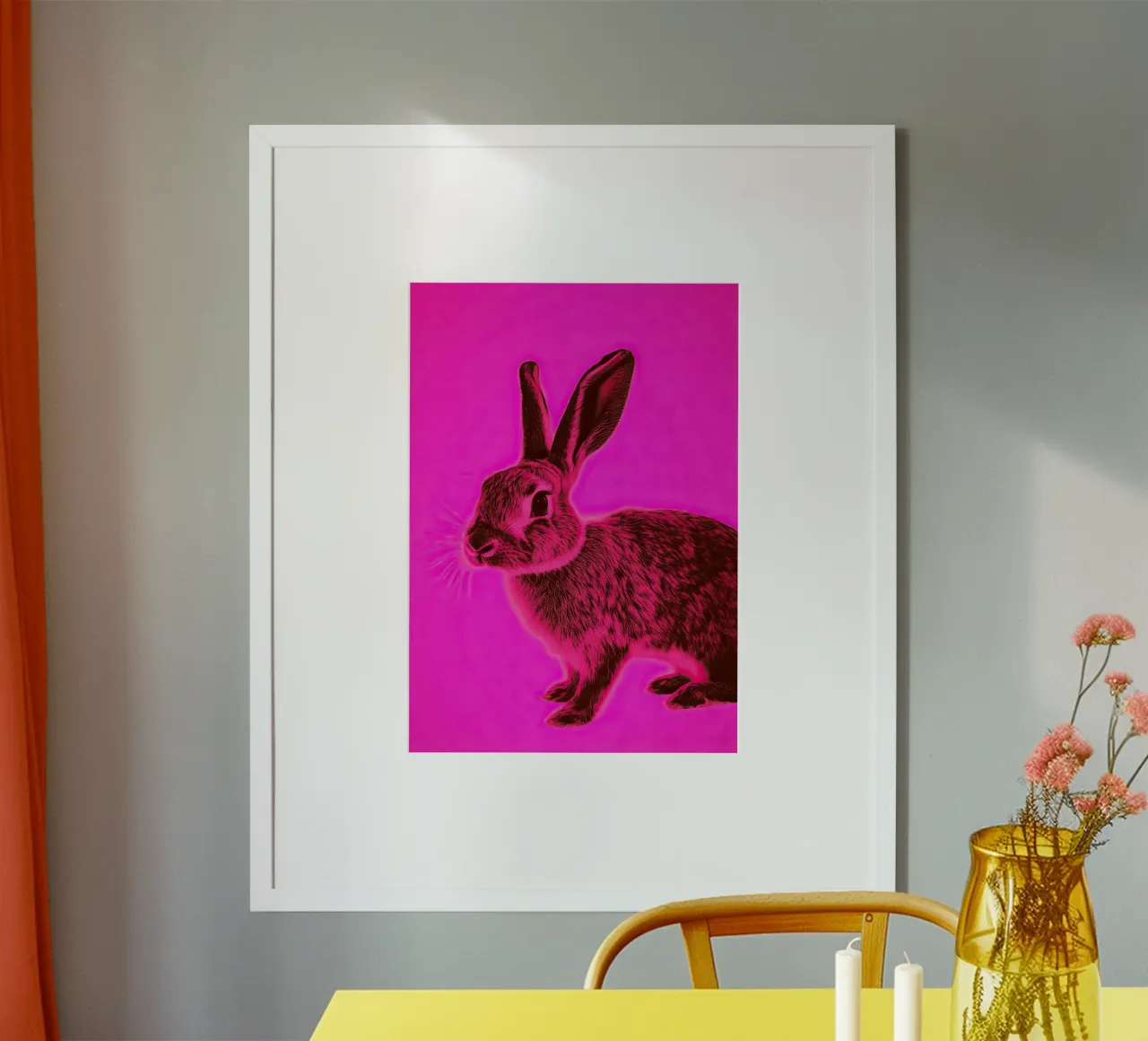 Un conejo que saluda a la mañana poster con marco de madera de Nikis Art Studio