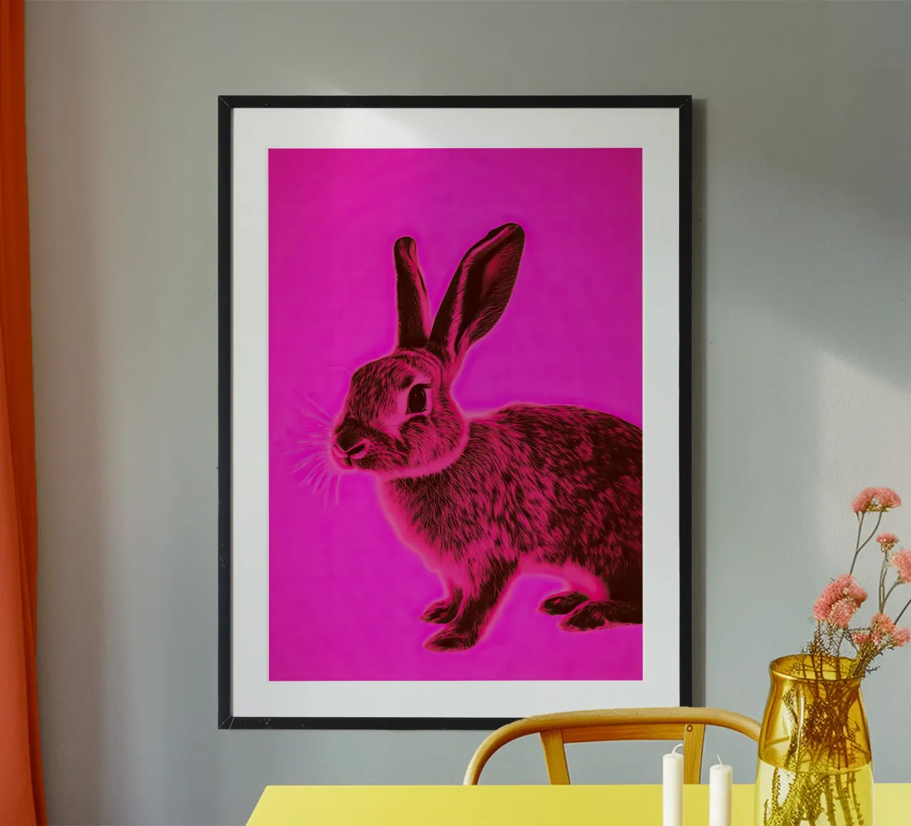 Un conejo que saluda a la mañana poster con marco de madera de Nikis Art Studio