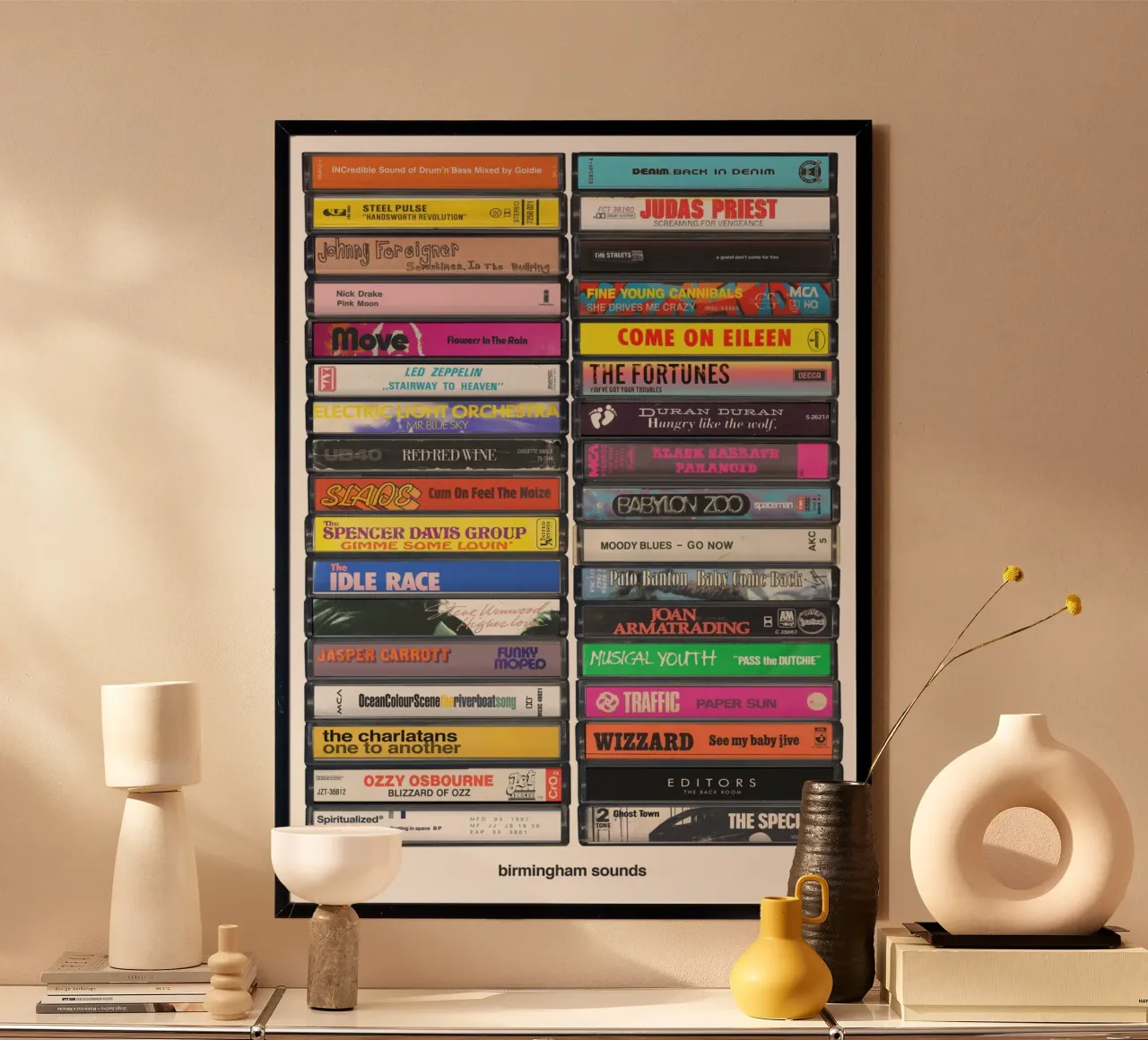 Musica di Birmingham - Bande di Birmingham - Stampa su cassetta poster con telaio in plastica da MrMustardPrints
