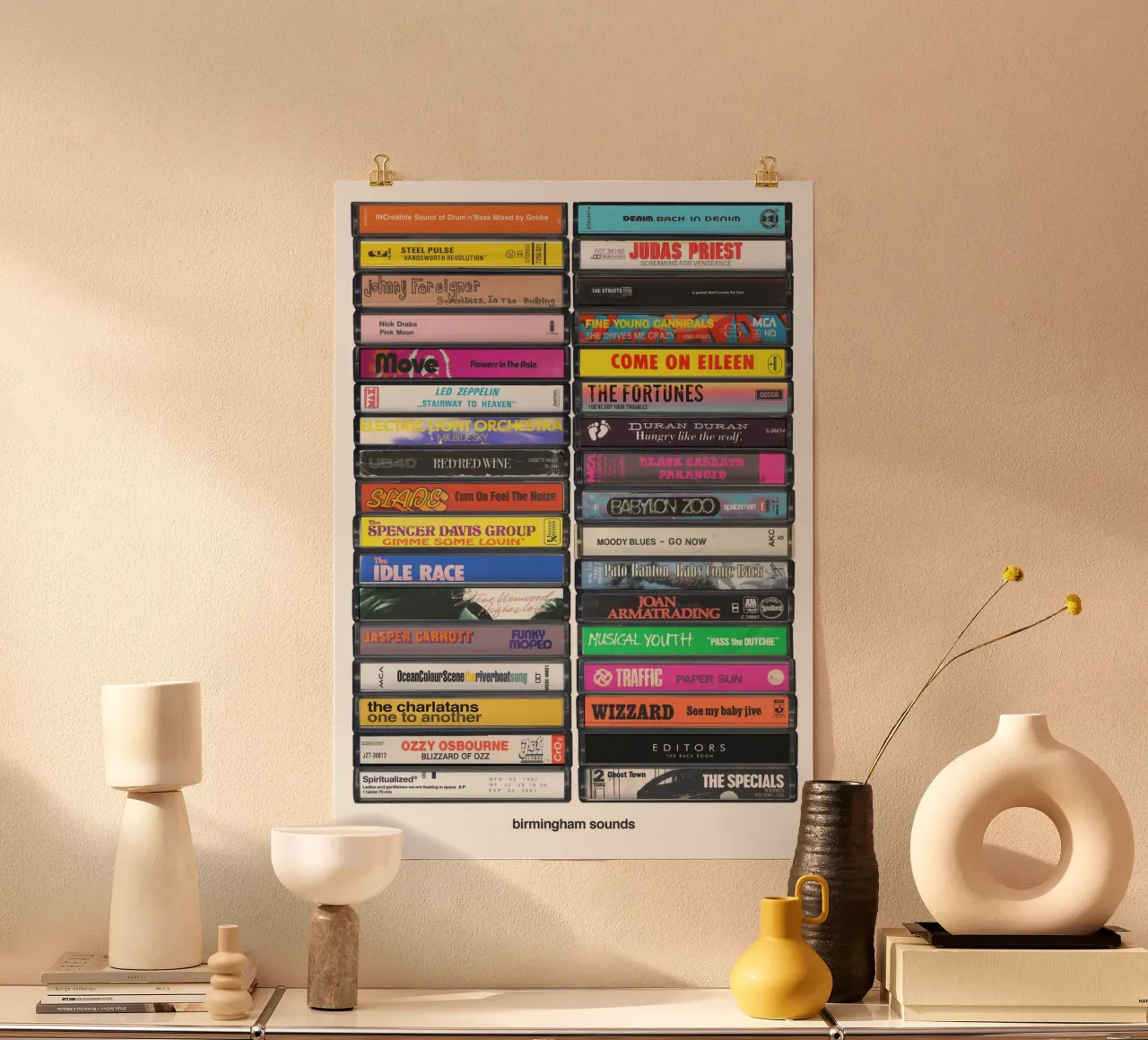 Musica di Birmingham - Bande di Birmingham - Stampa su cassetta poster con telaio in plastica da MrMustardPrints
