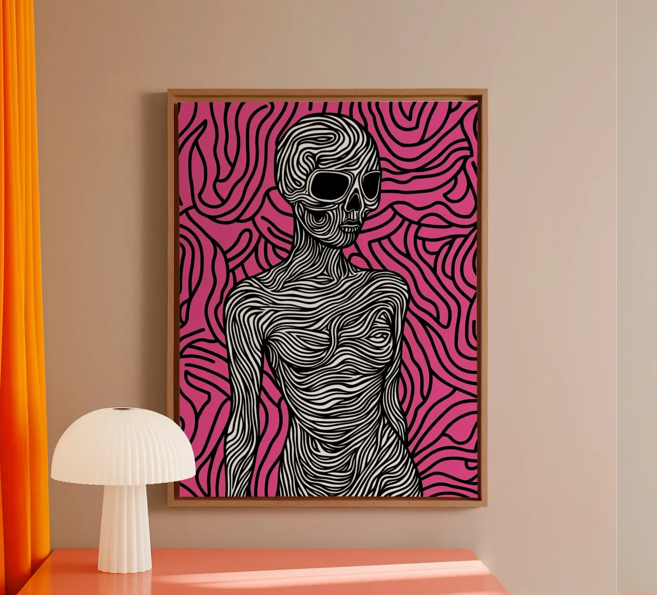 Misteriosa mujer rosa | Op-Art psicodélico lienzo con Marco flotante de Autofocus