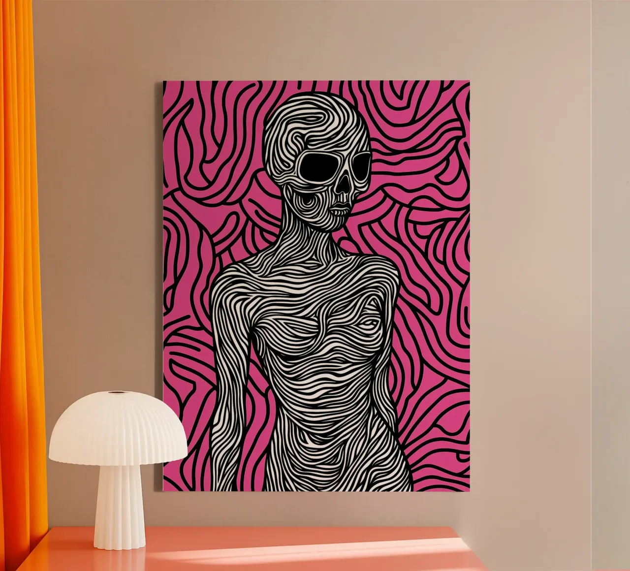 Misteriosa mujer rosa | Op-Art psicodélico lienzo con Marco flotante de Autofocus