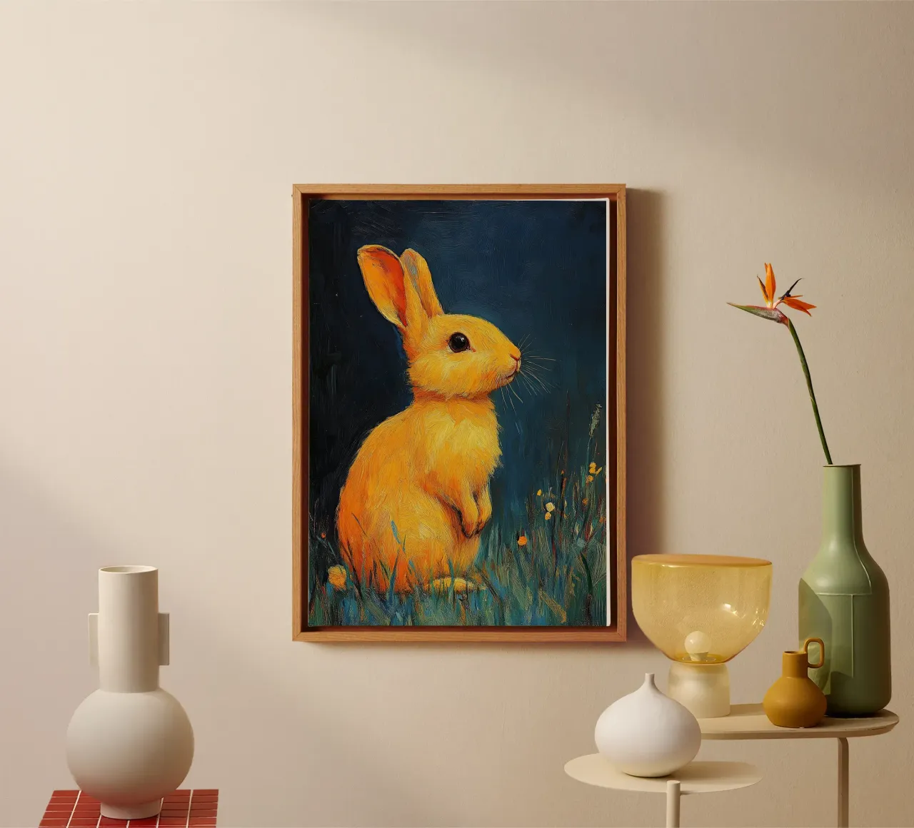 A rabbit in the rhythm of the earth canvas by Nikis Art Studio