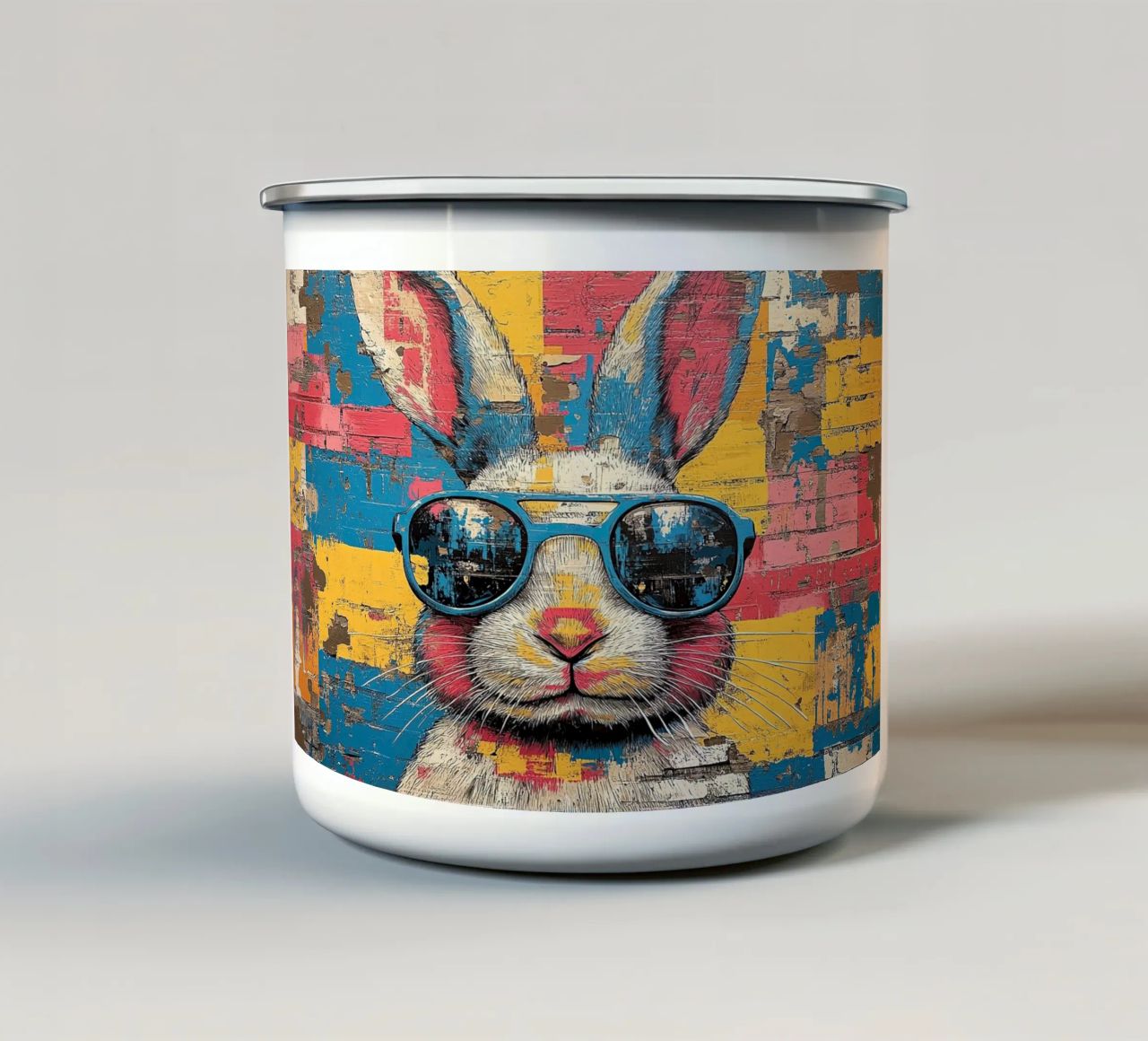Coniglio - Pop Art tazza in smalto da Nikis Art Studio