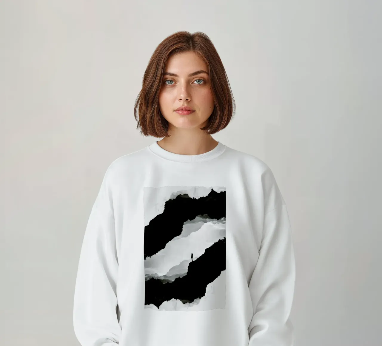 White Isolation a girl standing at the edge of a cliff Sweatshirt von Stoian Hitrov