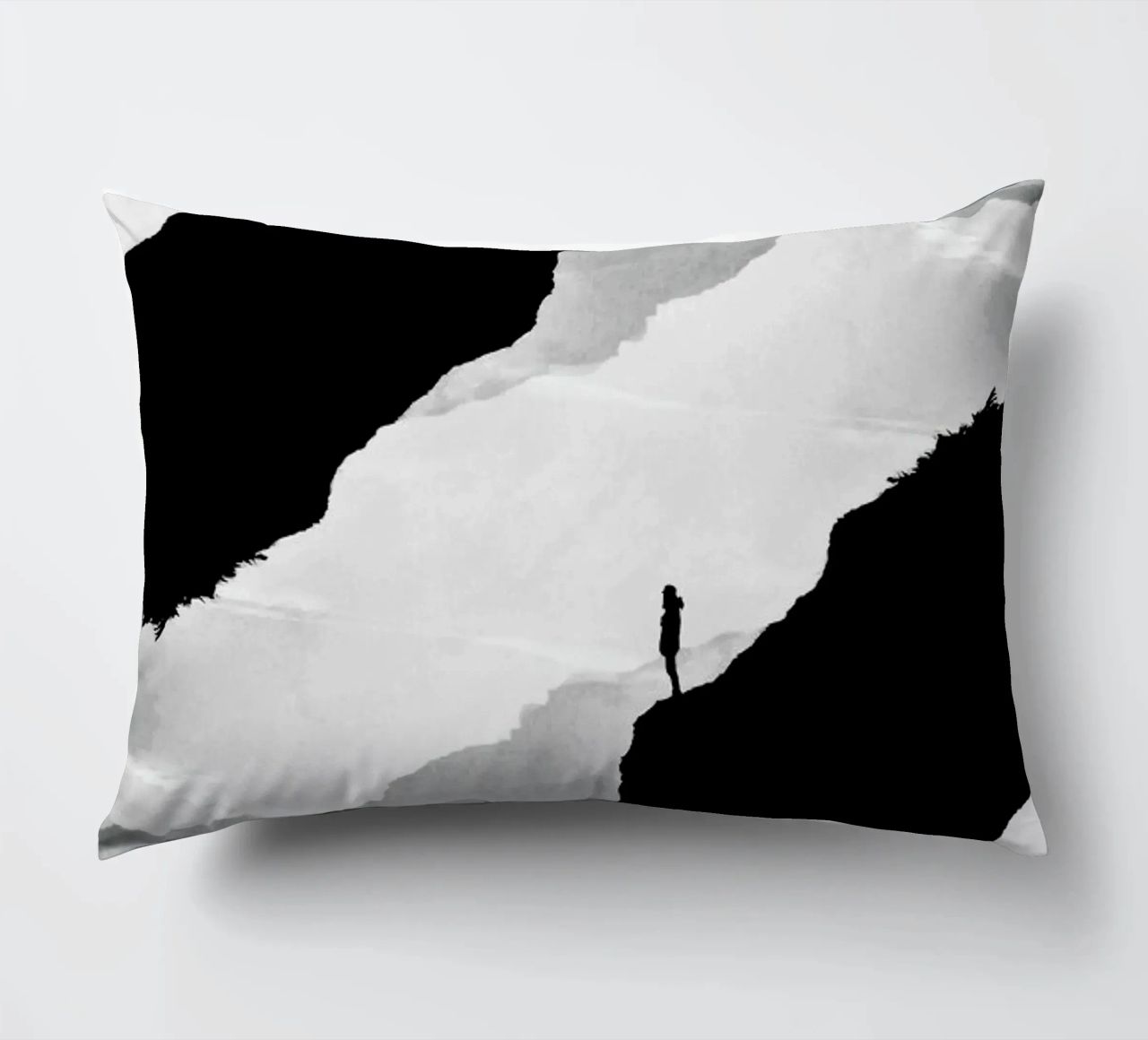 White Isolation a girl standing at the edge of a cliff cuscino da Stoian Hitrov
