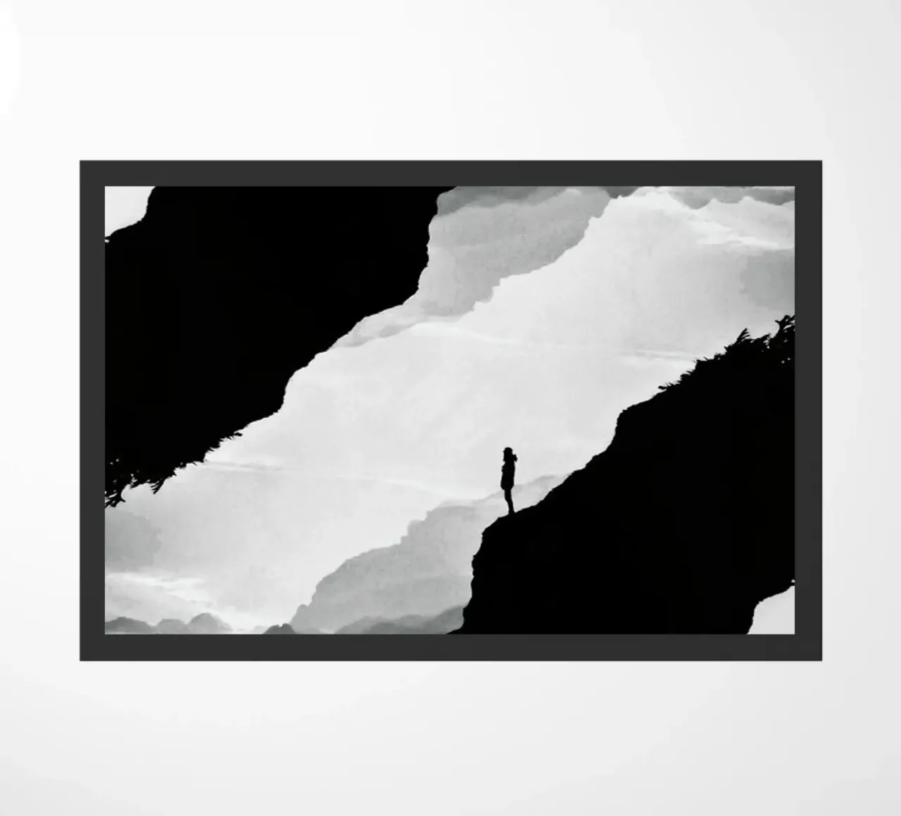 White Isolation a girl standing at the edge of a cliff Fußmatte von Stoian Hitrov